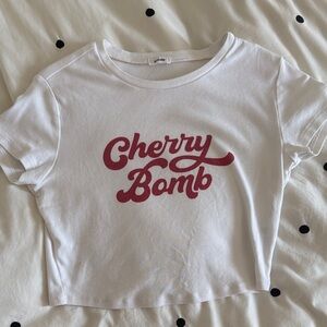 Garage White 'Cherry Bomb' Graphic Crop Tee